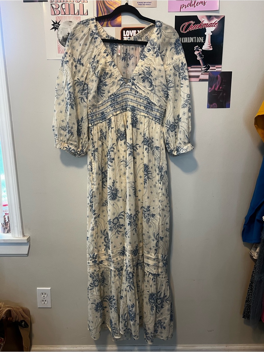 Free People Golden HourCream Maxi Dress with Blue Floral Print - Picture 2 of 7